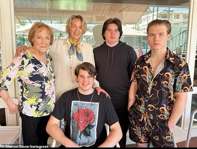 With her sons and mother: The Casino actress - who also has 18 and 17-year-old Quinn Laird - has come to appreciate the fact that she doesn't have to take care of everyone and it's okay for her to admit that to her own vulnerabilities