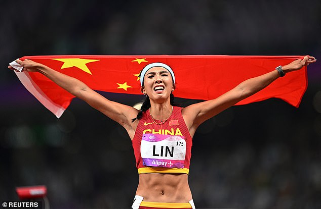 Lin won the gold medal in the 100 meter hurdles at the Asian Games on Sunday evening