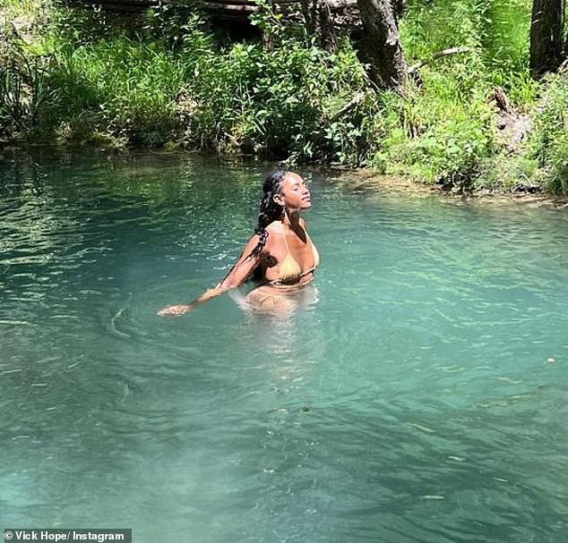 Flawless: The TV presenter, 34, took to Instagram on Thursday and shared several stunning snaps of herself soaking up the sun in an undisclosed location