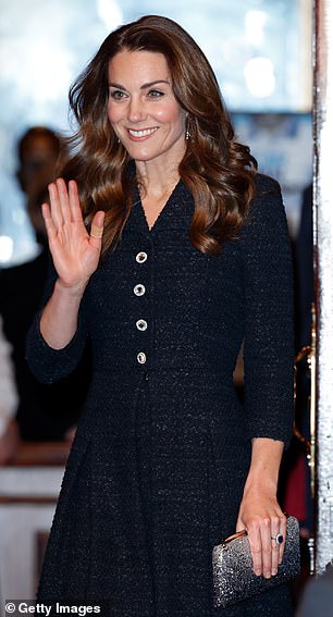 Kate attends a charity performance of Dear Evan Hansen in aid of The Royal Foundation at the Noel Coward Theater on February 25, 2020 in London