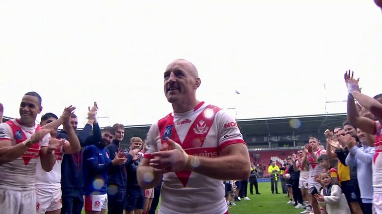 James Roby receives a guard of honor after his final home game for St Helens.