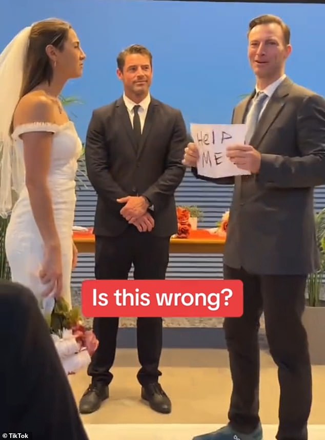 He pretended to be preparing to read his vows from the newspaper and delivered the message to the crowd.  A few people in the audience burst out laughing, while the rest sat in awkward silence