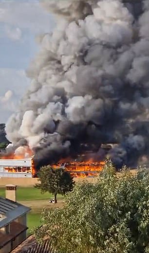 One of the catering buildings went up in flames