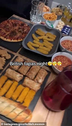 A group of friends in Britain hosted a dinner party with a range of frozen foods including potato waffles, nuggets, sausage rolls, fish fingers and garlic and called the event British Tapas Night.