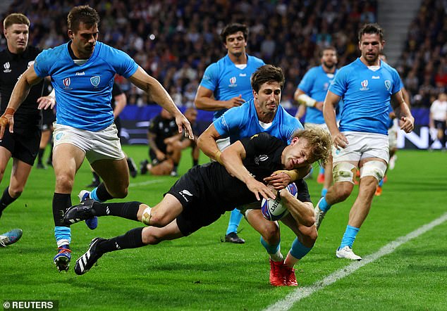 Damian McKenzie (bottom centre) was in fantastic form for the All Blacks on the night