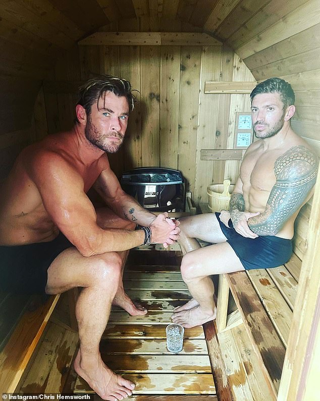 In the documentary, Dr. Peter Attia suggested that regular exercise and a good night's sleep are crucial to reducing the risk of Alzheimer's manifesting.  He also recommended saunas, brushing and flossing, and mental acuity activities.  Hemsworth pictured with trainer Luke Zocchi