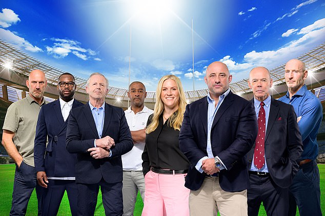 The broadcaster has hired the former winger (far right) as part of its Rugby World Cup squad