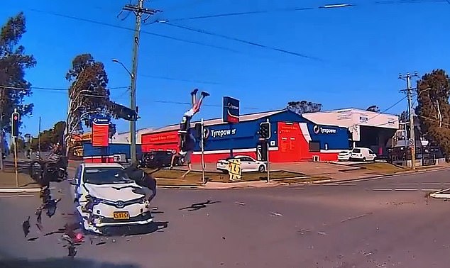 The scooter driver allegedly ran a red light at the intersection of Glossop St and Forrester Rd in St Marys (photo, the accident)