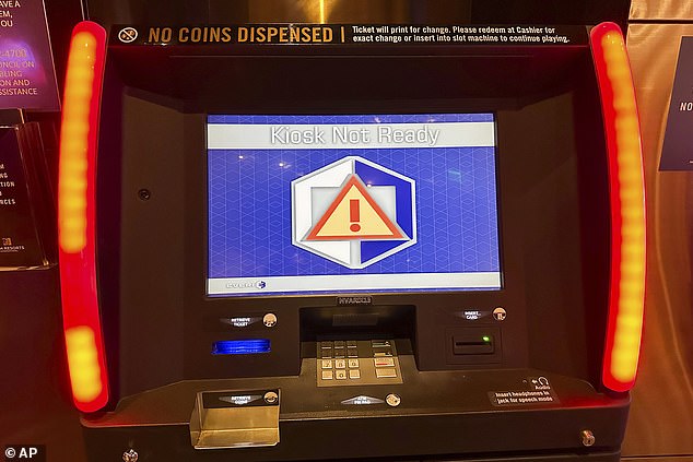 An error message appears on a kiosk at Aria Resort and Casino on September 11 after MGM Resorts International suffers a cybersecurity attack