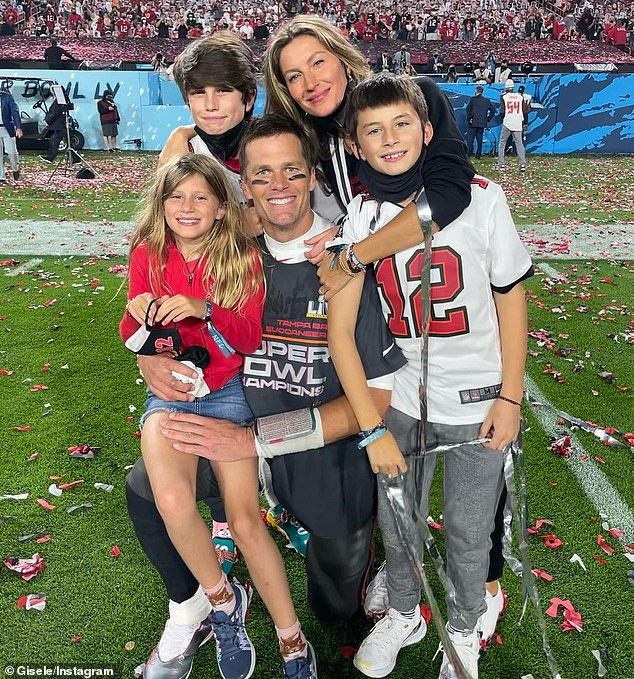 Brady, seen after Super Bowl LV, had two children with Bundchen (Vivian, left and Benjamin, right)