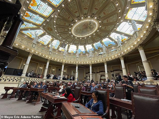 Adams tweeted a photo of Puebla's parliament, where he gave a speech on Thursday