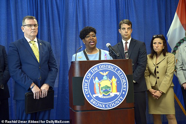 “This wasn't really a daycare;  this was a drug operation,” said Bronx District Attorney Darcel Clark (pictured center).  “And they used babies as shields.  I'm furious'