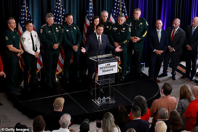 At Thursday's event, DeSantis spoke to an audience of more than 100 supporters as he announced the support of Florida law enforcement