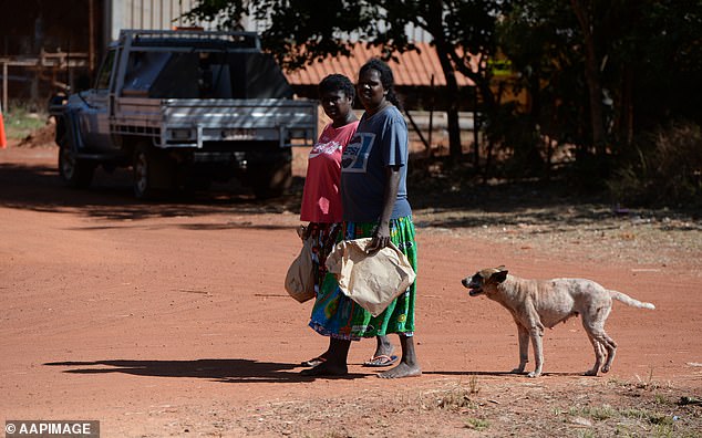 Mr Perron, who led the Northern Territory from 1988 to 1995, said a constitutionally enshrined voice would be dominated by activists with little connection to remote, Aboriginal communities where poverty is higher (pictured are women in Maningrida in Western Arnhem Land).