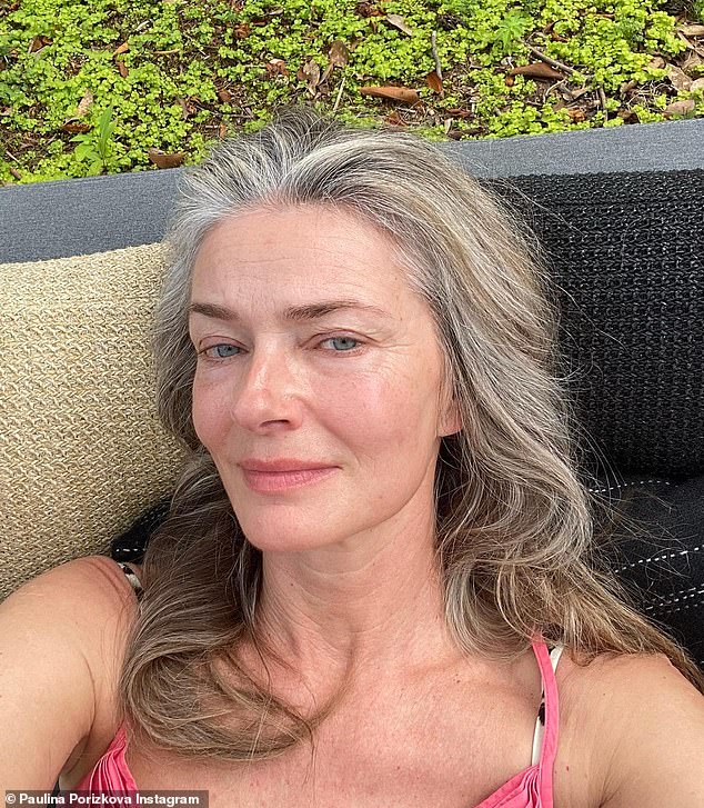 'Ageing older is the privilege of longevity': Former SI swimsuit stunner Paulina Porizkova has also fully embraced her gray hair and wrinkles (pictured July 21)