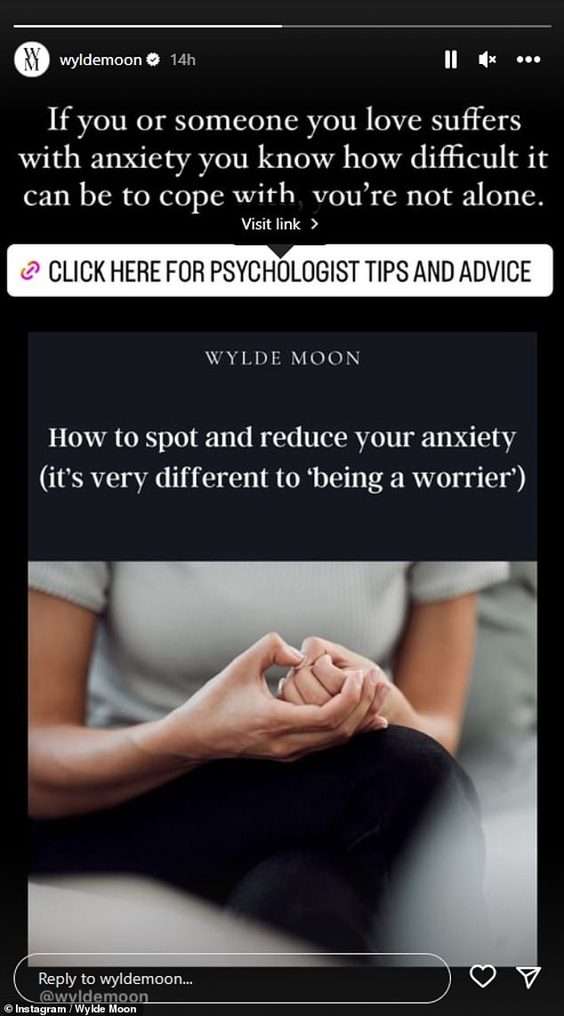 Insight: In a post on her Wylde Moon account, the star shared tips from a psychologist on mental health issues