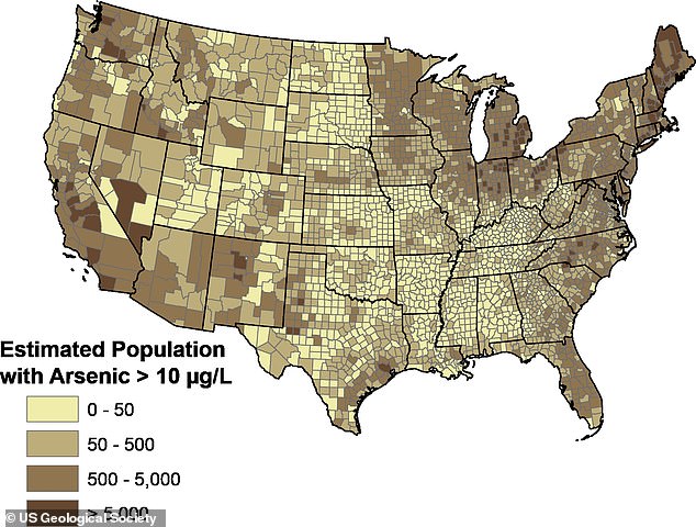 The team found that arsenic is detectable in more than 50 percent of community water systems (CWSs), with 2.6 percent exceeding the maximum contaminant level.  This map shows estimates of how many private household well users in each province may be drinking water with arsenic levels that may be of concern to human health.