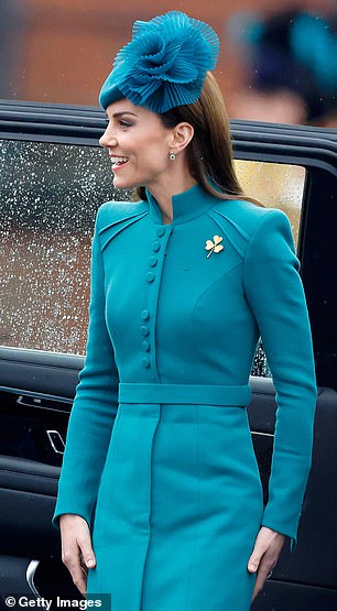 Kate's look for the 2023 St. Patrick's Day parade at Mons Barracks was strikingly similar in color and detail