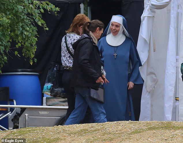 Olivia Colman is seen on the set of Paddington in Peru in scenes filmed in North East London