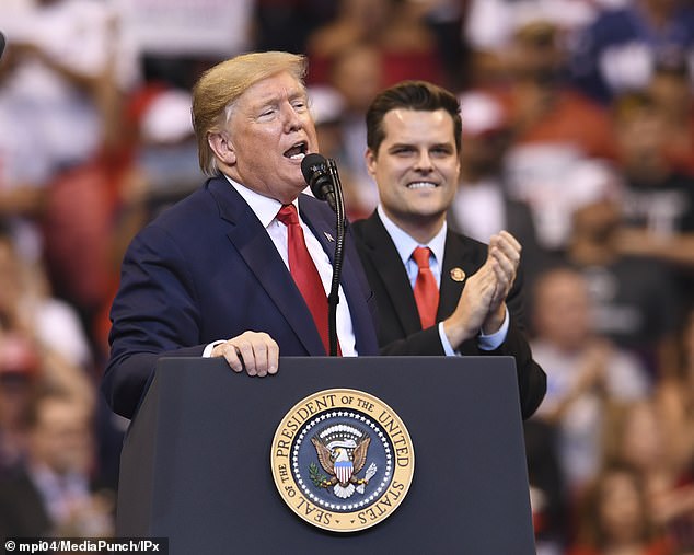 Former President Donald Trump and Rep. Matt Gaetz are close — the two are seen above at a November 2019 campaign rally in Florida