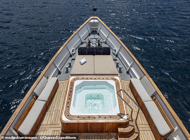 The relaxing jacuzzi remains outside, but now there are seats on the side so you can relax after taking a dip