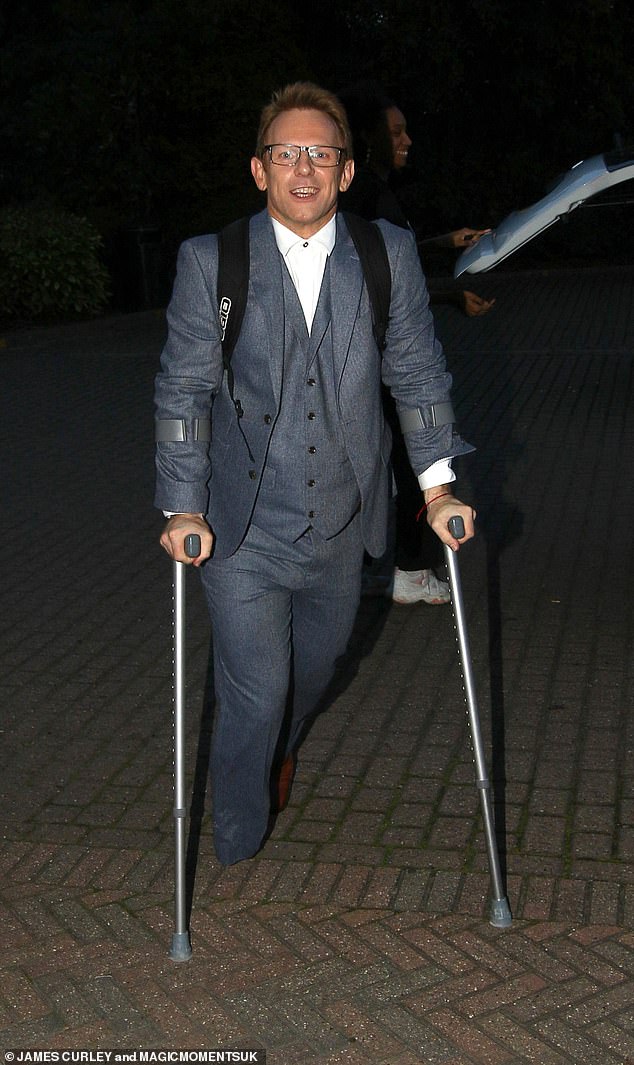 Difficult: The athlete has an infected leg and had to turn to crutches after he could no longer fit his prosthetic foot