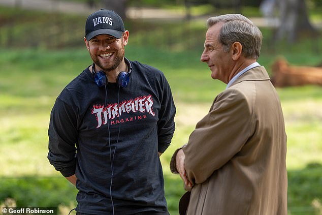 Comeback: Tom Brittney - who has played Reverend Will Davenport since 2019 - made a surprise return to the show as he joined the pair on set, but this time behind the camera as director