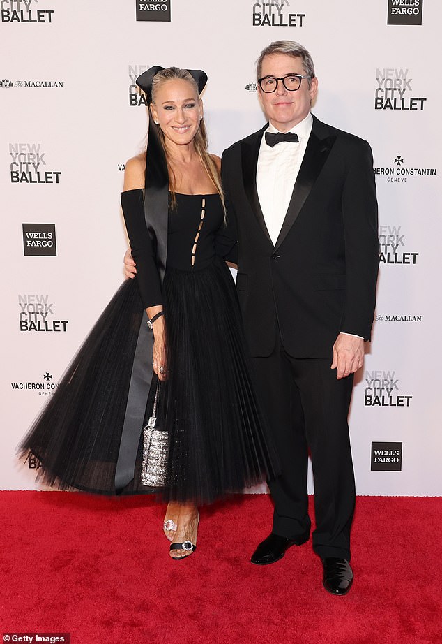 Matthew's look: Her husband of 26 years Broderick opted for a classic black tuxedo with a white shirt, black bow tie, black pants, black jacket and black shoes