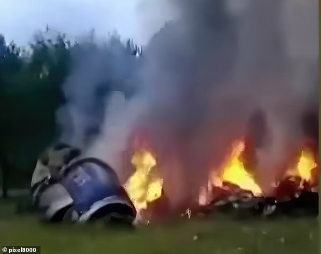 Aftermath of the plane crash after Yevgeny Prigozhin's private jet fell from the sky