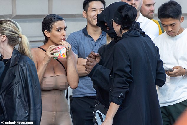 After flashing a rare smile, Bianca was seen in Berlin quenching her thirst with a box of watermelon juice