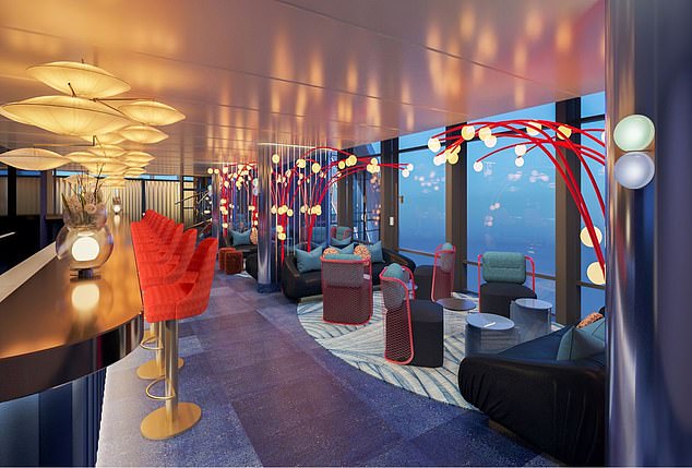 The hotel's lavishly decorated interior (pictured) offers spectacular views of the Sydney skyline and views of the Darling Harbor waterfront