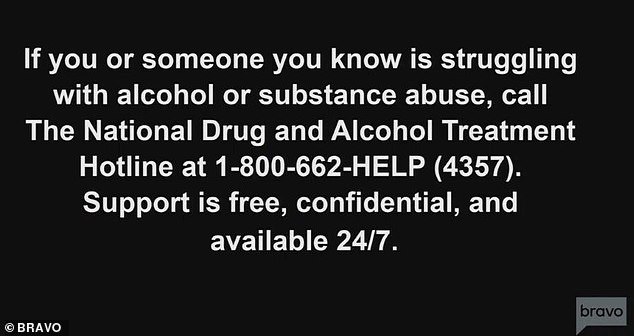 Alcohol Abuse: The segment ended with a card telling viewers how to reach the National Drug and Alcohol Treatment Hotline