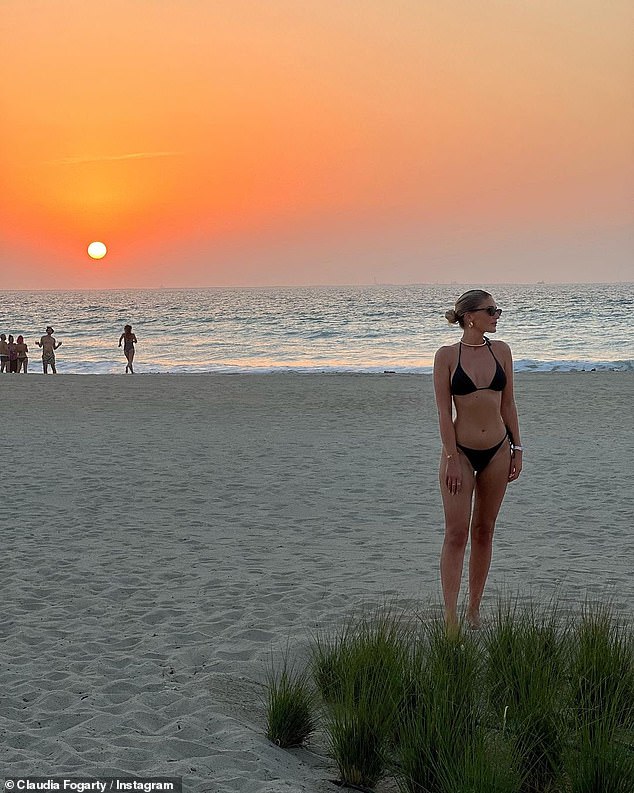 Scenic: Sharing a slew of photos on Instagram, Claudia posed against a stunning sunset and captioned the update: 'Chasing the sunset'