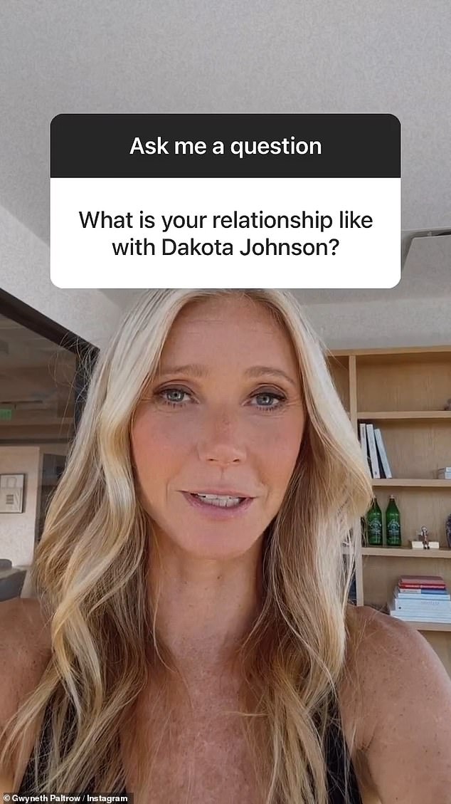 Discussion: During Thursday's question-and-answer session, a fan asked about her relationship with Dakota Johnson, the actress who has been with Paltrow's ex, Coldplay singer Chris Martin, since 2017.