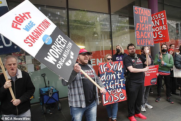 Several supermarket chains have been hit by strikes (pictured) after staff walked off the job at 10am on Saturday at various locations across the country.