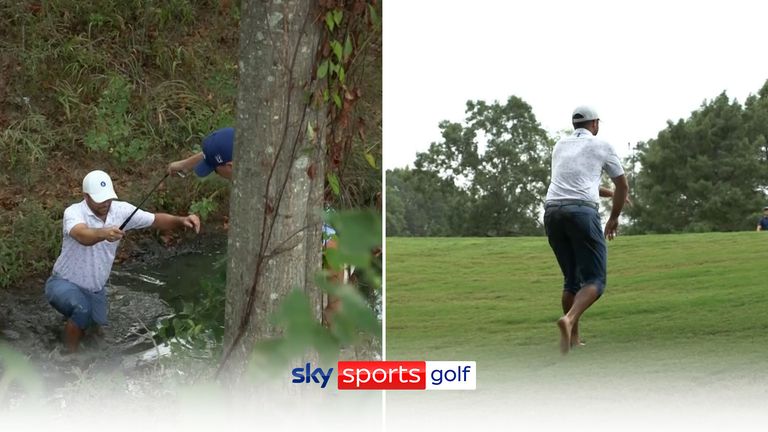 During the Sanderson Farms Championship, Wesley Bryan fell into a creek and found himself covered in mud before reaching the par-five 14th!