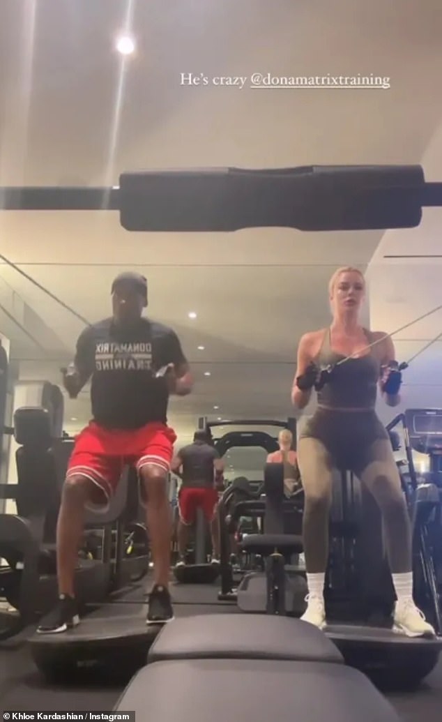 Gym: The reality star, 39, known for her love of fitness, showed off the fruits of her labor in an Instagram snap as she worked out with her personal trainer