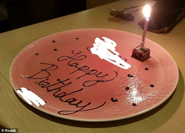 Another foodie was left disappointed after their free birthday cake at a fancy restaurant turned out to be no bigger than a dime