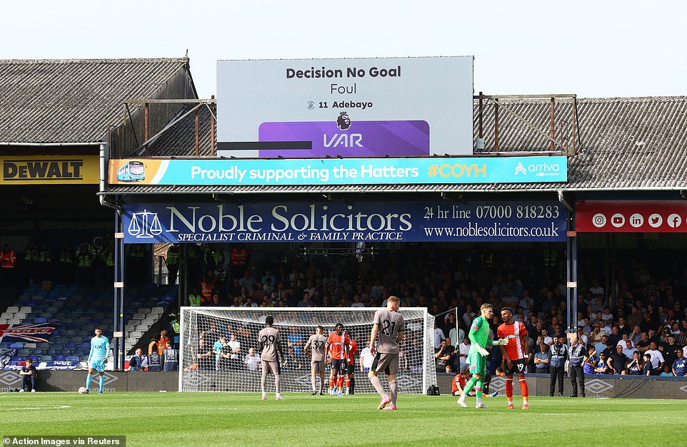 Elijah Adebayo was penalized for a foul on Tottenham defender Cristian Romero in the build-up to the disallowed goal.