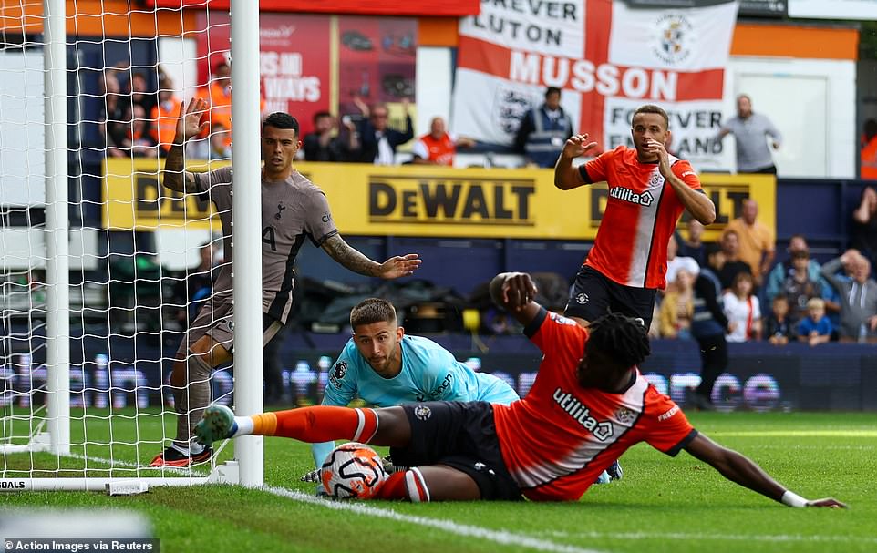 Adebayo made a mistake in front of goal, with the striker taking the ball out for a goal kick after having it trapped under his legs.