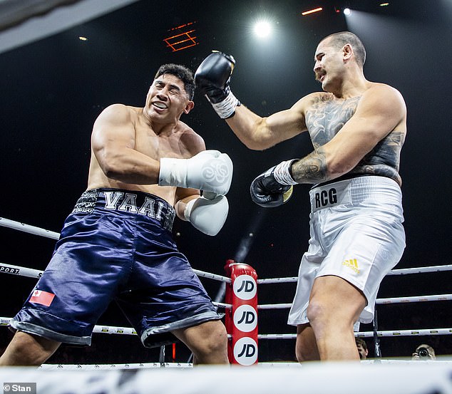 Regan Campbell-Gillard (right) defeated local hero and Cowboys star Jason Taumalolo to make it two wins from two fights for the Parramatta Stars on Saturday night