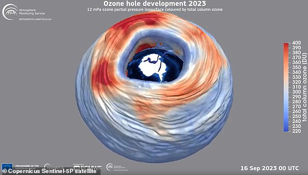 Near its peak: This image captures the ozone layer when its size reached 26 million square kilometers