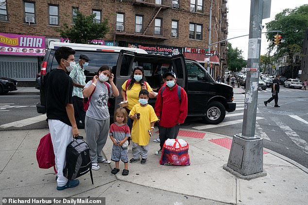 Migrants who arrived by bus from Texas and were dropped off at Port Authority boarded a black City of New York van and were taken to the family shelter in The Bronx.