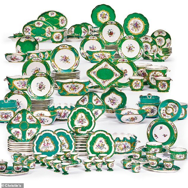 The green porcelain dinner and desert set is expected to sell for up to $150,000