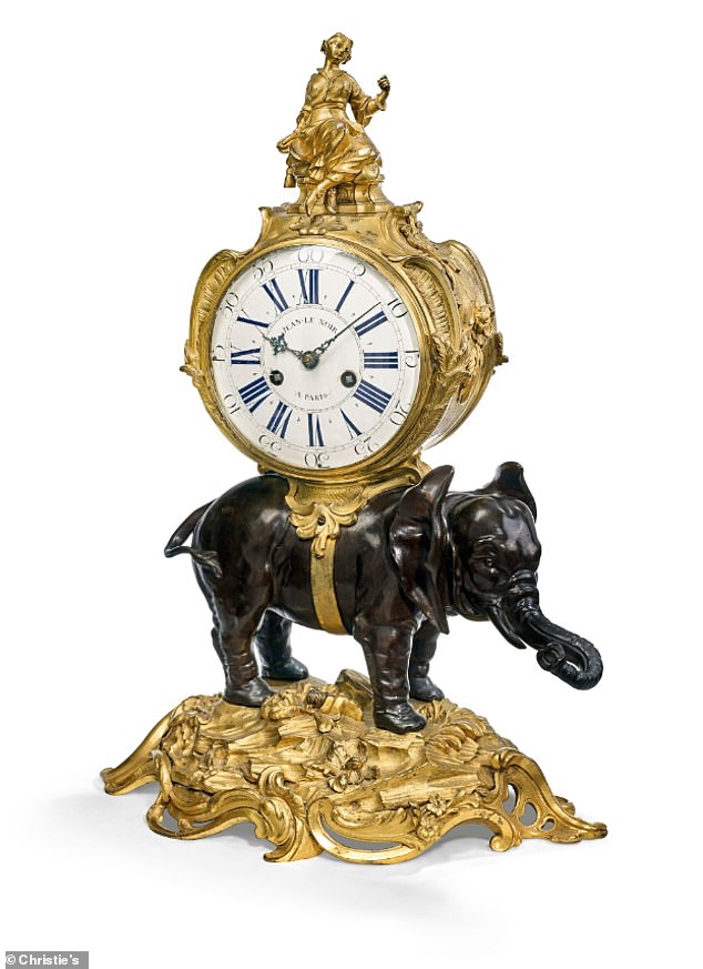 King Louis XV patinated bronze and ormolu watch with an elephant - expected to sell for up to $90,000