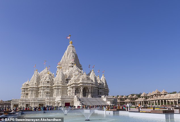 The temple is made of stones of marble, granite and limestone - sourced from various places in Europe and sent to India, where artisans intricately carved