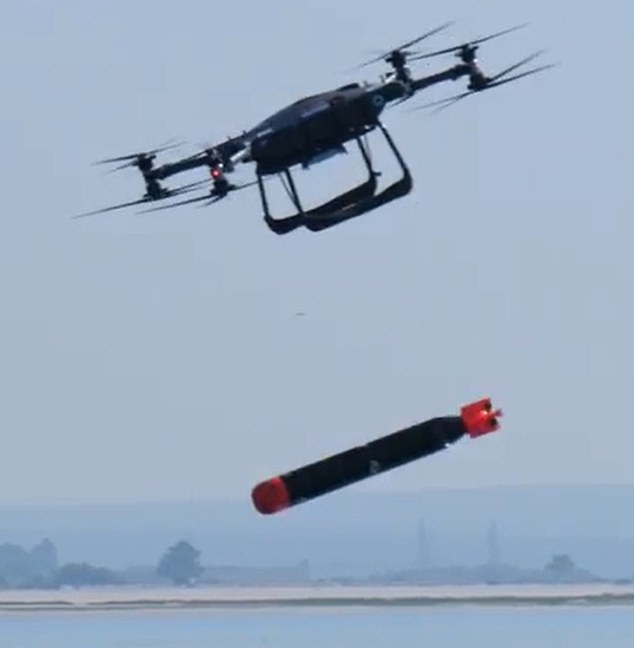 BAE Systems demonstrated the feat during a NATO training exercise, which saw a human controller fly the torpedo-tethered quadcopter off a dock and over the ocean, where it let the weapon drop