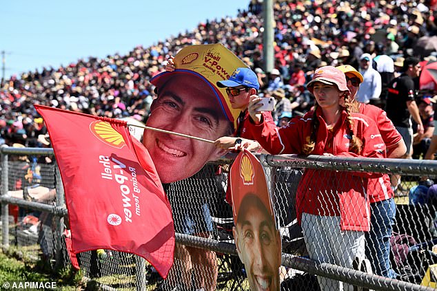 Craig Lowndes, Kevin Estre and Jake Kostecki lost positions early in the race (photo, Shell fans at Bathurst)