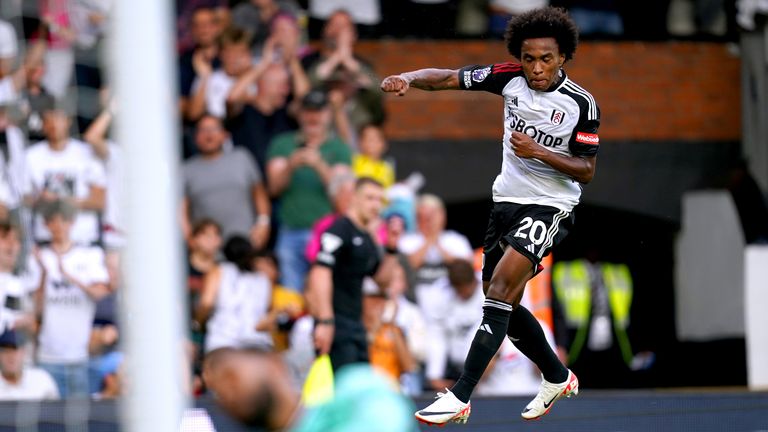 Willian celebrates Fulham's third goal