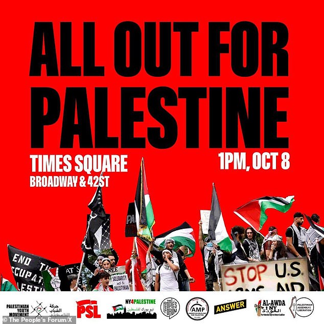 The 'All Out for Palestine' rally is being organized tomorrow by various pro-Palestinian organizations at Times Square, New York